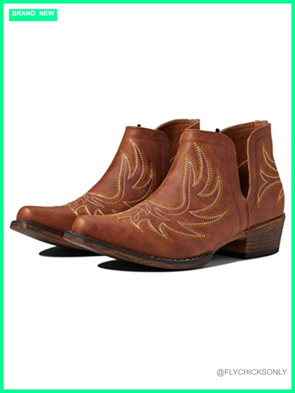 Faux Leather Western Ankle Boots Snip Toe Block Heel